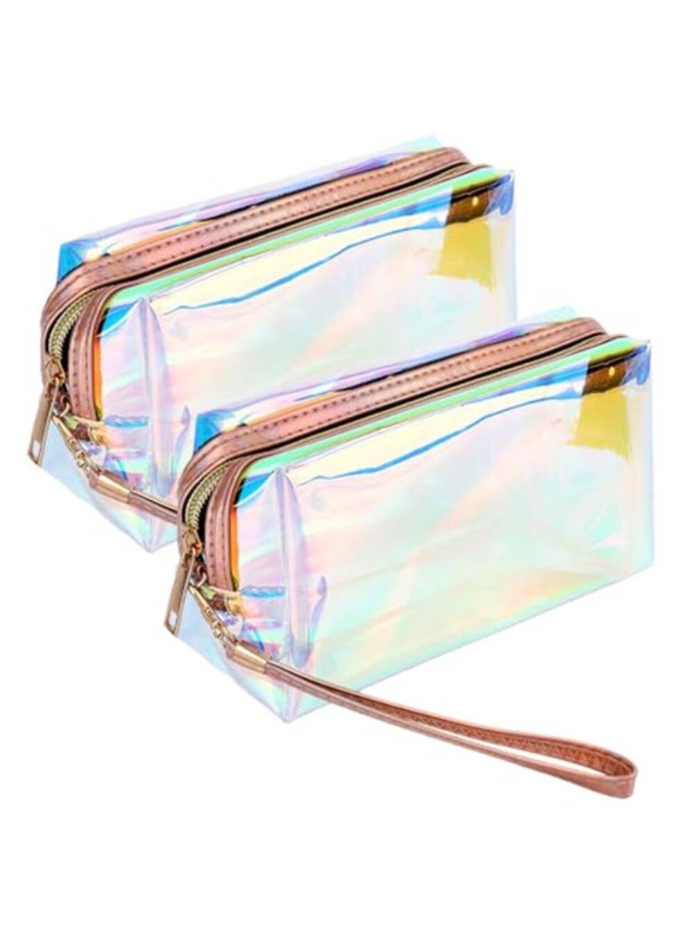 2 Pack Holographic Iridescent Makeup Bag, Clear Makeup Bags with Zipper